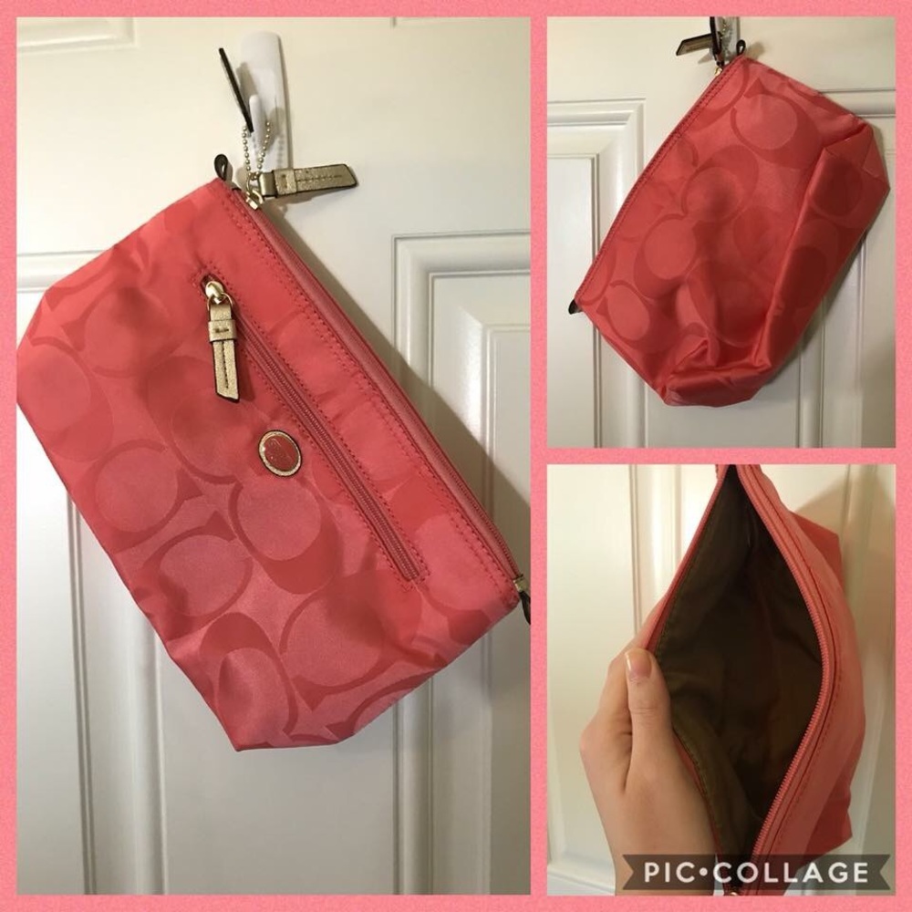 Coach hand silk purse in peach